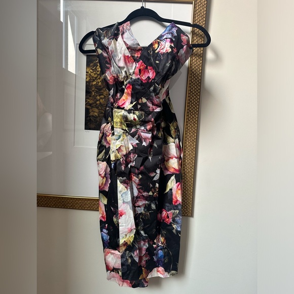 ASOS Asymmetric Bandeau Midi Dress in Dark Flora - Picture 2 of 7